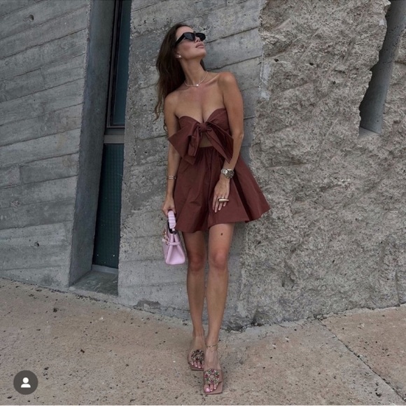 New NWT Zara Cut Out Bow Taffeta Dress in Clay Size XS REF 3600/288 - Picture 7 of 10